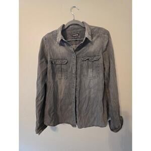Express Gray Chambray Button-Up Shirt | Soft Denim | Size L